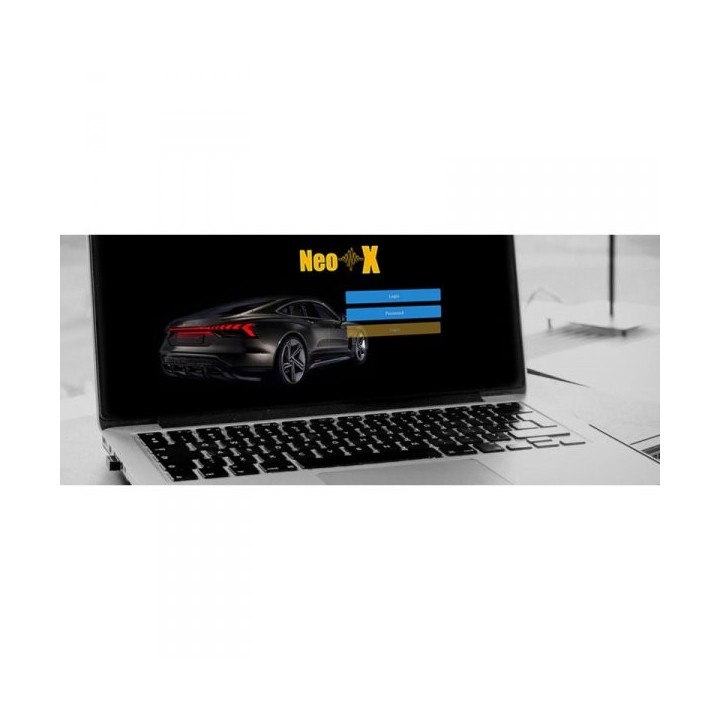 Software NeoX Online visualizzato su un laptop